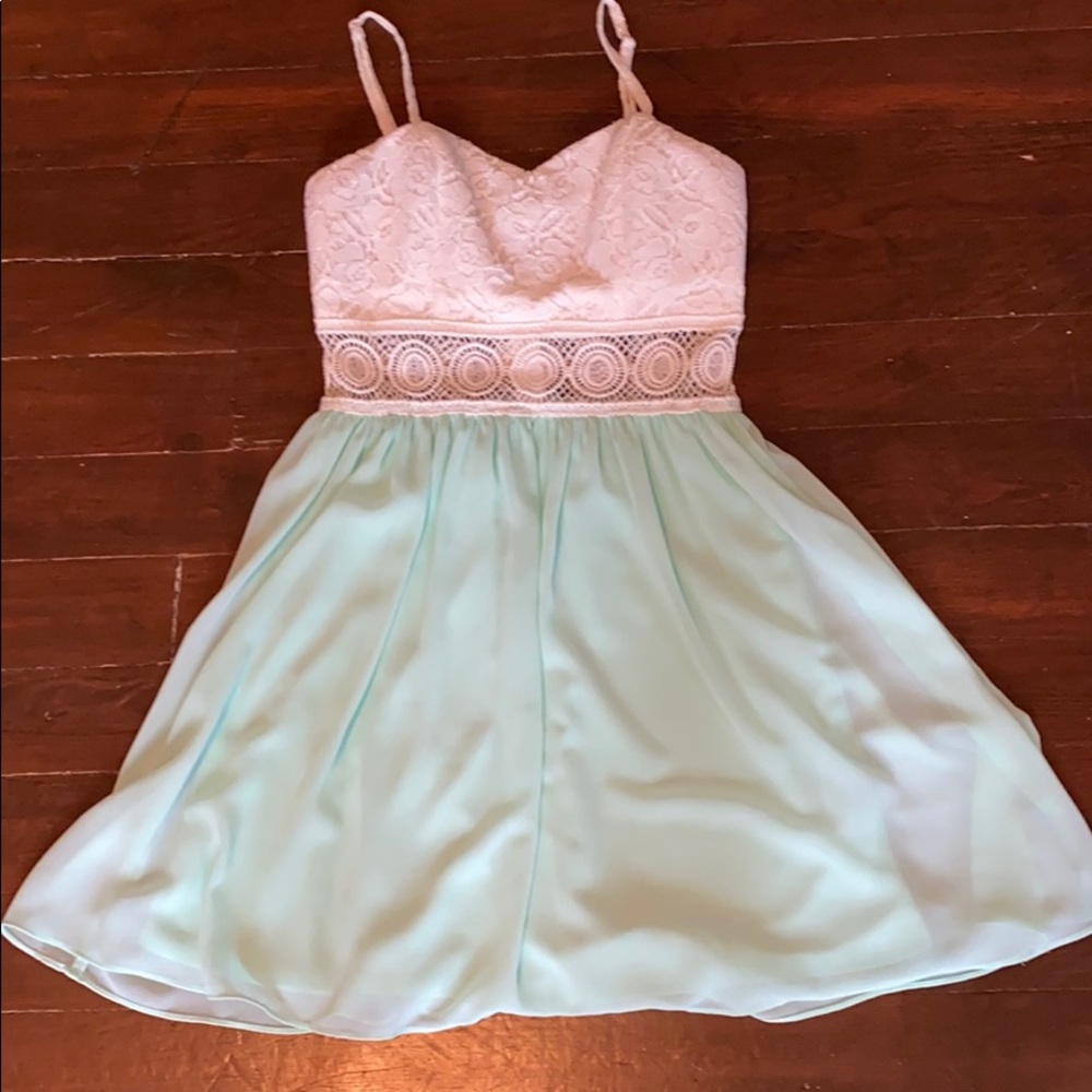 Mint green white laced dress